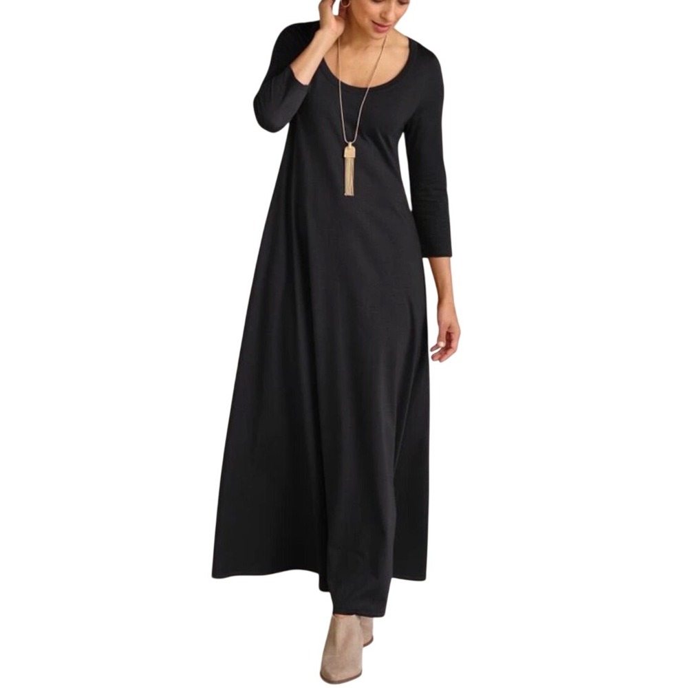 NEW SOFT SURROUNDINGS Santiago Ribbed Cotton Modal Maxi Dress SZ S Petite Black